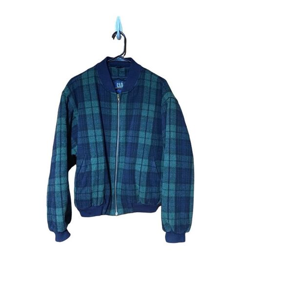 GAP Other - Mens vintage Gap blue and green plaid wool bomber jacket size S
